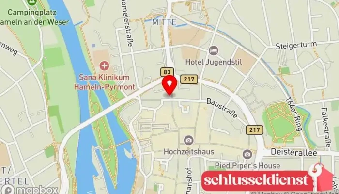 Karte von A&S SchlossTec Hameln Schlüsseldienst, Sicherheitsdienst in Hameln