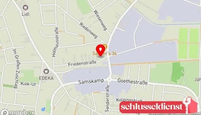 Karte von Bosse GmbH & Co. KG Markisenanbieter, Jalousiengeschäft, Zimmermann, Türfachhandel, Garagentoranbieter, Treppenbauunternehmen, Fensterinstallationsdienst, Fensteranbieter in Dinklage