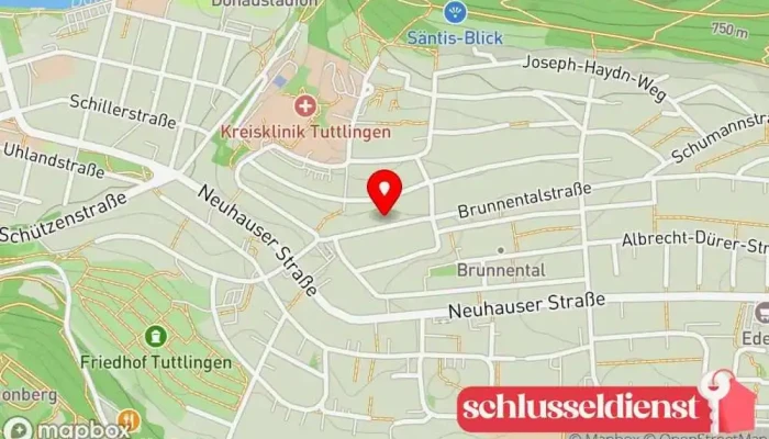 Karte von Hans Hannabach Metallbauunternehmen, Schlüsseldienst, Metallwerkstatt, Fensteranbieter in Tuttlingen