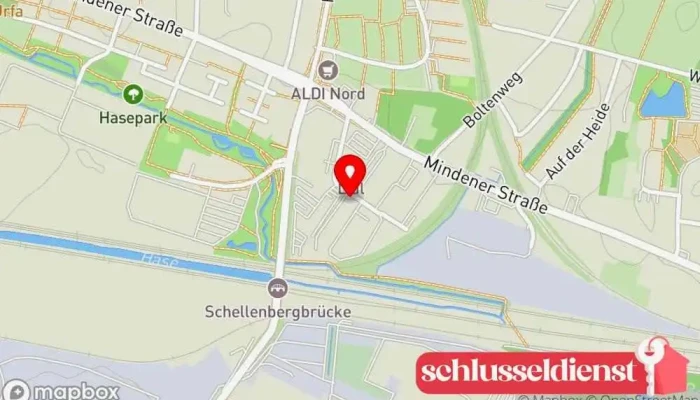 Karte von Hans Reizer Metallbau GmbH & Co. KG Metallbauunternehmen, Aluminiumfenster, Garagentoranbieter, Geländeranbieter, Treppenbauunternehmen, Wintergartenbauer in Osnabrück