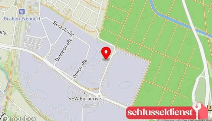 Karte von Mai Bauschlosserei & Stahlbau KG,Metallbau Bauunternehmen, Markisenanbieter, Zaunbauer, Metallbauunternehmen, Metallwarenhersteller, Geländeranbieter, Bedachungsfachhandel, Treppenbauunternehmen, Stahlhersteller, Wintergartenbauer in Graben-Neudorf