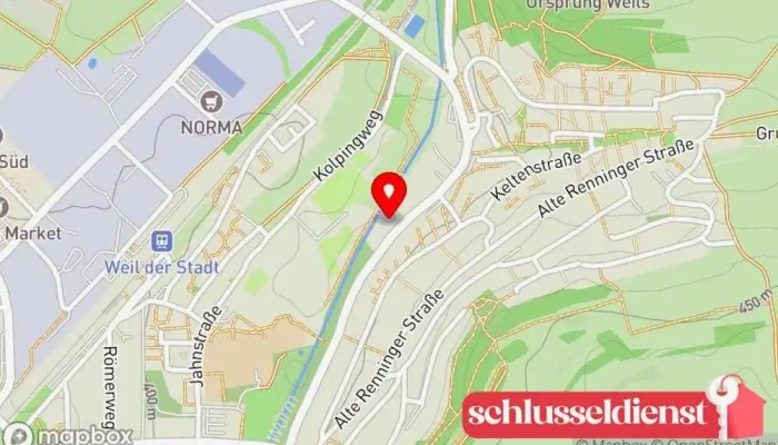 Karte von Müller Zylinderschlösser GmbH Schlüsselduplikationsdienst in Weil der Stadt