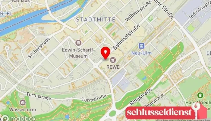 Karte von Neu-Ulmer Schlüsseldienst Schlüsselduplikationsdienst, Schlüsseldienst in Neu-Ulm