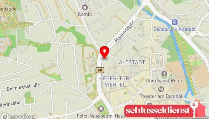 Karte von Osnabrücker Schlüsseldienst - JEWI GmbH Schlüsseldienst in Osnabrück