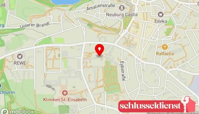 Karte von Robert & Stefan Spieß GbR - Neuburger Schlüsseldienst, Schlosserei & Sicherheitstechnik - seit 1933 Schlüsseldienst, Schloss, Schlüsselduplikationsdienst, Schlossgeschäft, Anbieter von Schlössern, Briefkastenanbieter, Reparaturservice, Tresor- und Geldschrankhändler, Sicherheitstechnikfachgeschäft, Anbieter von Sicherheitssystemen in Neuburg an der Donau