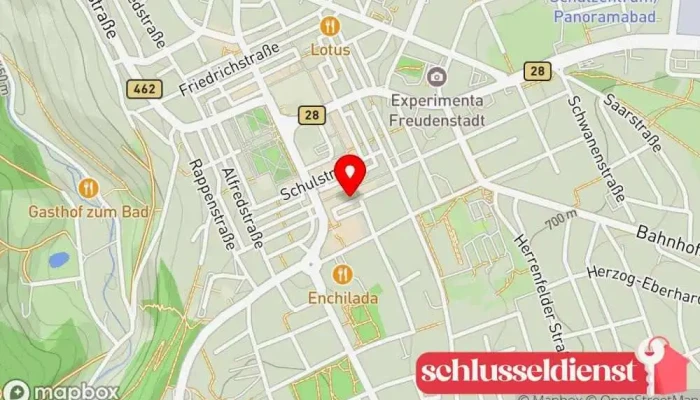 Karte von Schlüssel Bernhardt Schlüsselduplikationsdienst, Geschenkladen in Freudenstadt