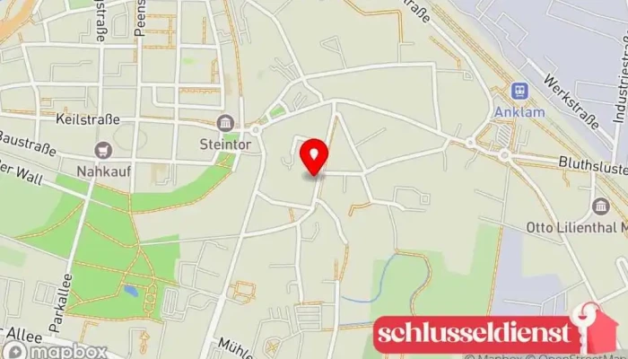 Karte von Schlüssel Grafe Schlüsselduplikationsdienst, Werbeagentur, Stempelgeschäft, Tresor- und Geldschrankhändler, Anbieter von Sicherheitssystemen, Schuhreparatur-Geschäft, Schildergeschäft in Anklam