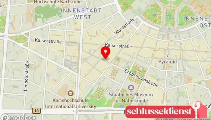 Karte von Schlüssel Weiss GmbH Schlüsseldienst, Tresor- und Geldschrankhändler, Sicherheitstechnikfachgeschäft in Karlsruhe