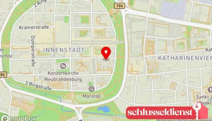 Karte von Schlüsseldienst Mildebrath GmbH Schlüsseldienst, Videoüberwachung, Graveur, Schlüsselduplikationsdienst, Briefkastenanbieter, Stempelgeschäft, Tresor- und Geldschrankhändler, Sicherheitstechnikfachgeschäft, Anbieter von Sicherheitssystemen, Schildergeschäft in Neubrandenburg