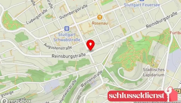 Karte von Schnell Schlüsseldienst Stuttgart | Fachbetrieb Schlüsseldienst, Schlüsselnotdienst, Schlossgeschäft, Anbieter von Schlössern, Tresor- und Geldschrankhändler, Sicherheitstechnikfachgeschäft, Installateur von Sicherheitssystemen, Anbieter von Sicherheitssystemen in Stuttgart