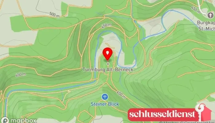Karte von Turmburg Alt-Berneck, 11. Jahrhundert Historische Sehenswürdigkeit in Bad Berneck im Fichtelgebirge