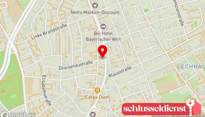 Karte von Türöffnung-24 Schlüsseldienst in Augsburg