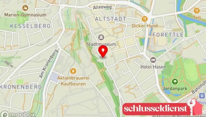 Karte von Uhl Metallbau und Sicherheits-Fachgeschäft Schlüsseldienst in Kaufbeuren